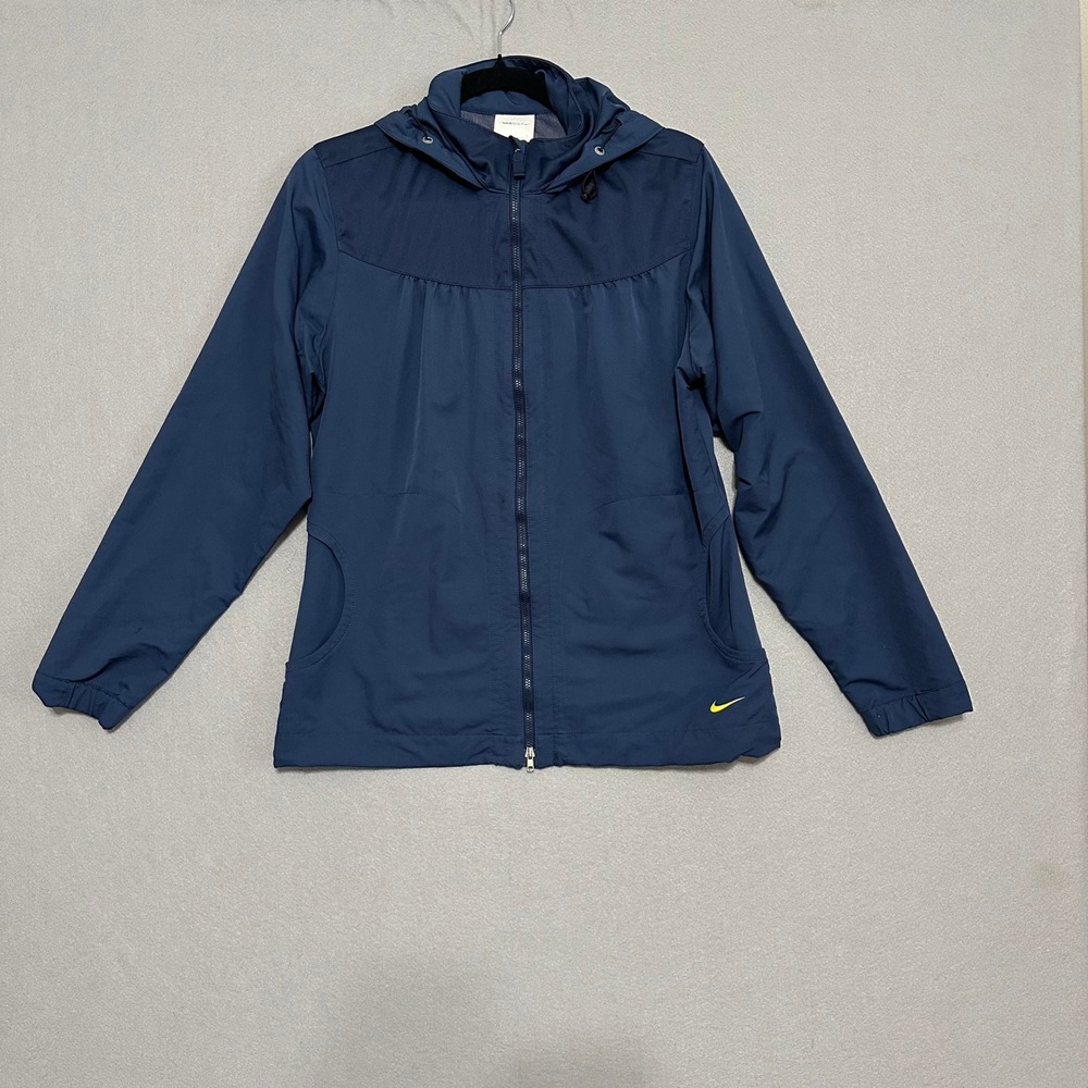 Nike Golf Womens Navy Blue Hooded Windbreaker Full Zip Jacket Large